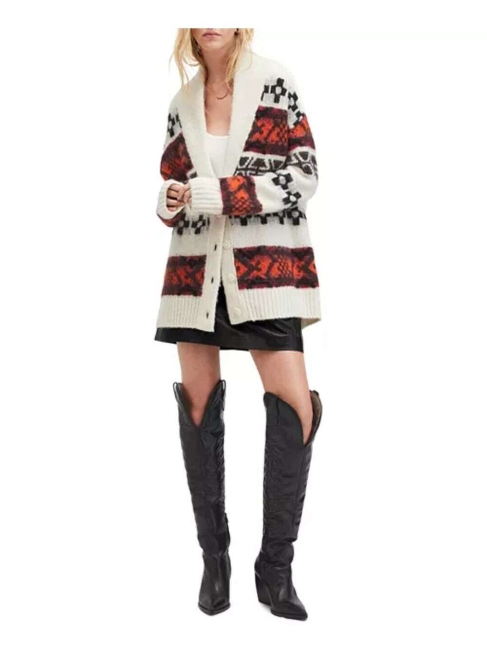 AllSaints Billy Alpaca Wool Blend Fair Isle Cardigan Sweater Medium